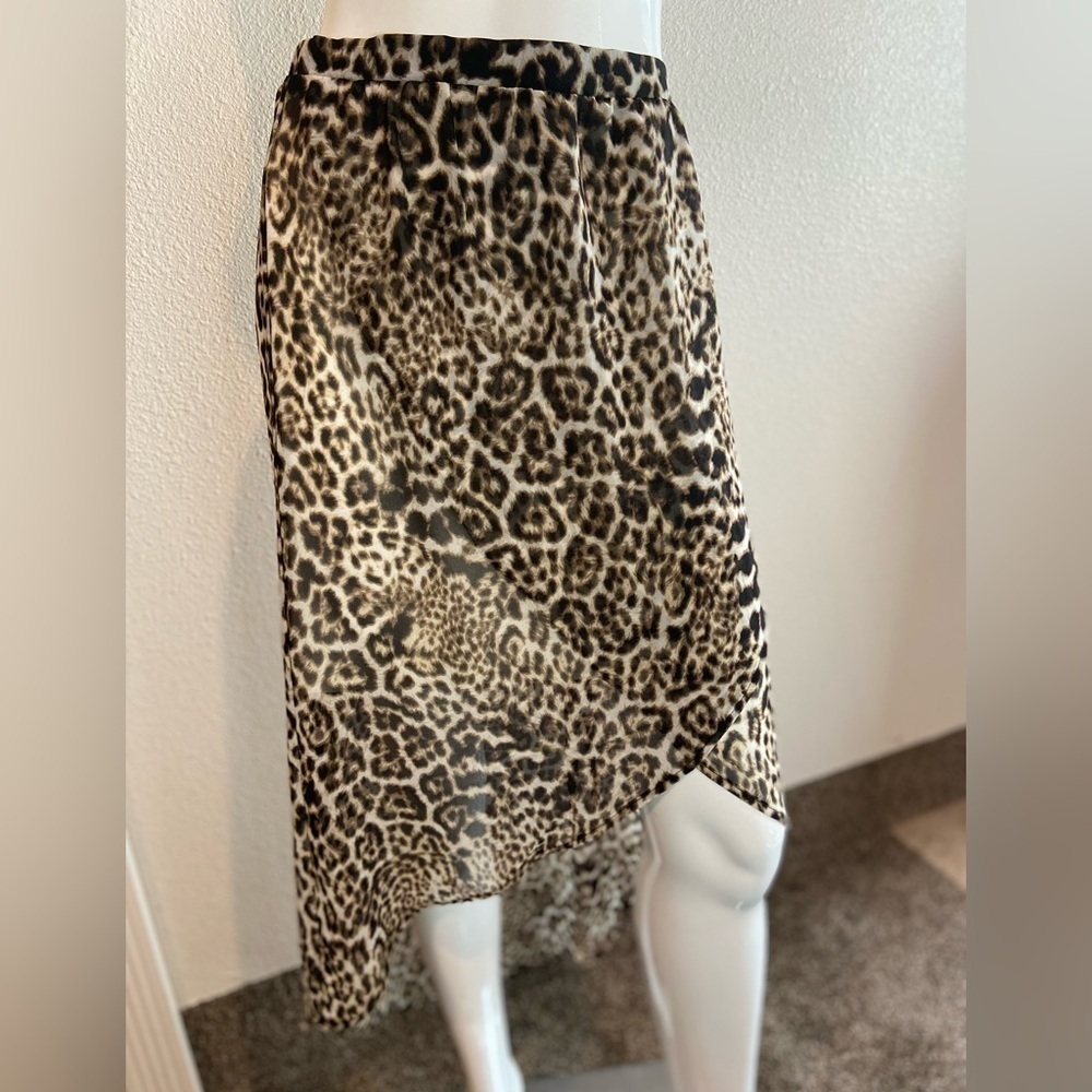 Maurices~Sheer Animal Print High/Low Wrap-Look Skirt~Back Waist Elastic~Size M